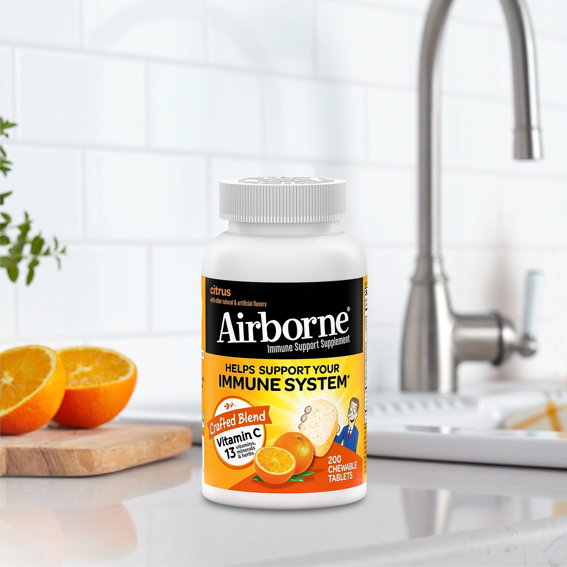 Airborne Vitamin C 1000mg (per Serving) - Citrus Chewable Tablets (116 Count in a Bottle), Gluten-Free Immune Support Supplement, with Vitamins A C E, Zinc, Selenium, Echinacea, Ginger, Antioxidants Nirvana Guru