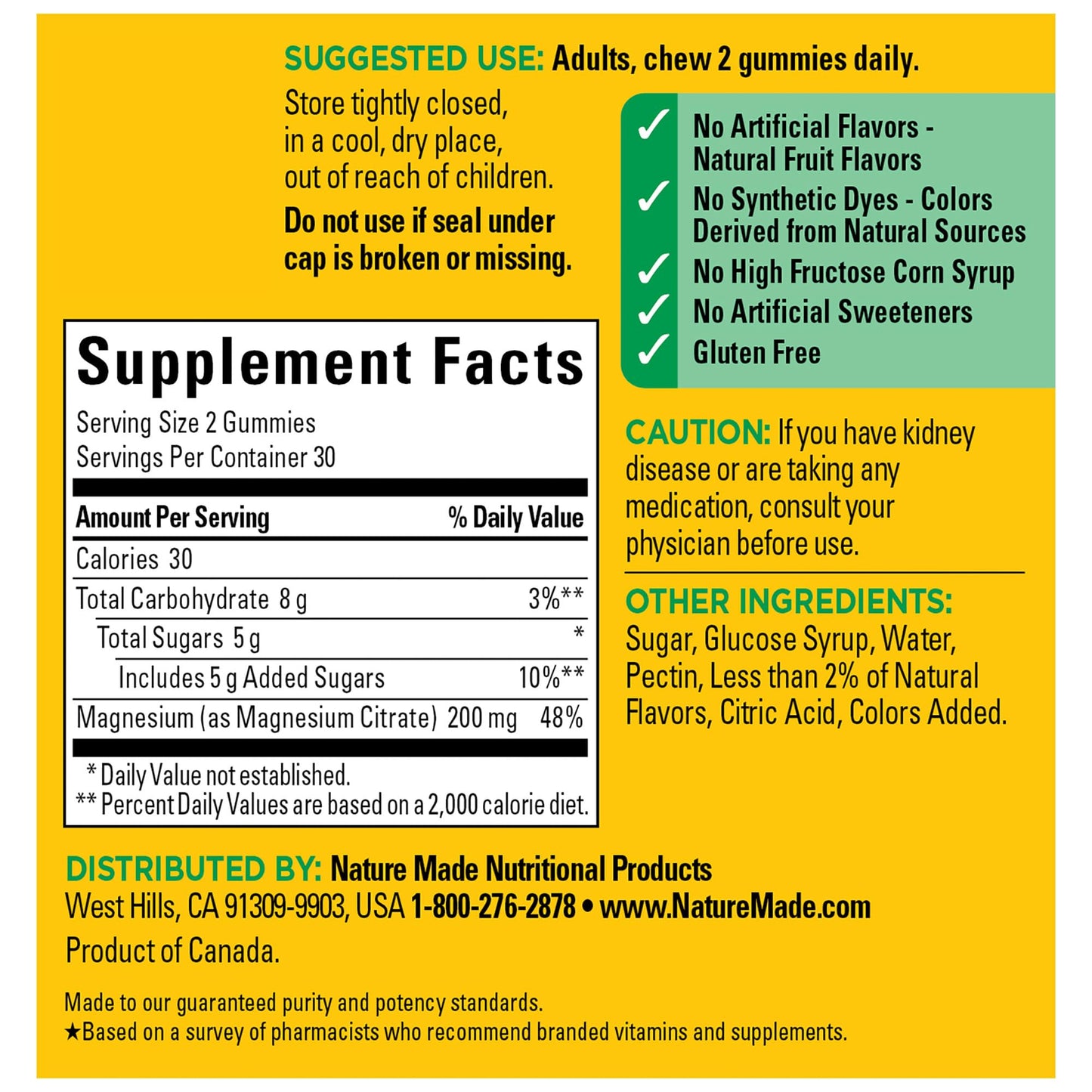 Nature Made High Absorption Magnesium Citrate 200 mg per serving, Magnesium Supplement for Muscle, Nerve, Bone and Heart Support, 60 Magnesium Gummies, 30 Day Supply - Nirvana Guru