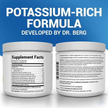 Dr. Berg Zero Sugar Hydration Keto Electrolyte Powder - Enhanced w/ 1000 mg of Potassium & Real Pink Himalayan Salt (NOT Table Salt) - Raspberry & Lemon Flavor Hydration Drink Supplement, 100 Servings