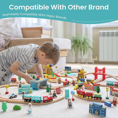 Tiny Land Wooden Train Set for Toddler - 39 Pcs- with Wooden Tracks Compatible with Major Brands - Expandable, Changeable-Train Toy for 3 4 5 Years Old Girls & Boys nirvanaguru