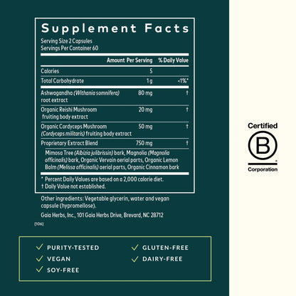 Gaia Herbs Adrenal Health Nightly Restore - Herbal Supplement with Ashwagandha, Magnolia Bark, Cordyceps, Lemon Balm & More - 120 Vegan Liquid Phyto-Capsules (60 Servings) - Nirvana Guru