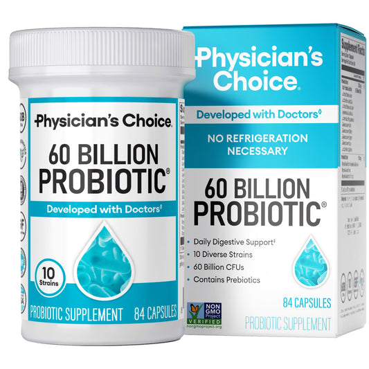 Physician's CHOICE Probiotics 60 Billion CFU - 10 Strains + Organic Prebiotics - Immune, Digestive & Gut Health - Supports Occasional Constipation, Diarrhea, Gas & Bloating - for Women & Men - 60ct Nirvana Guru