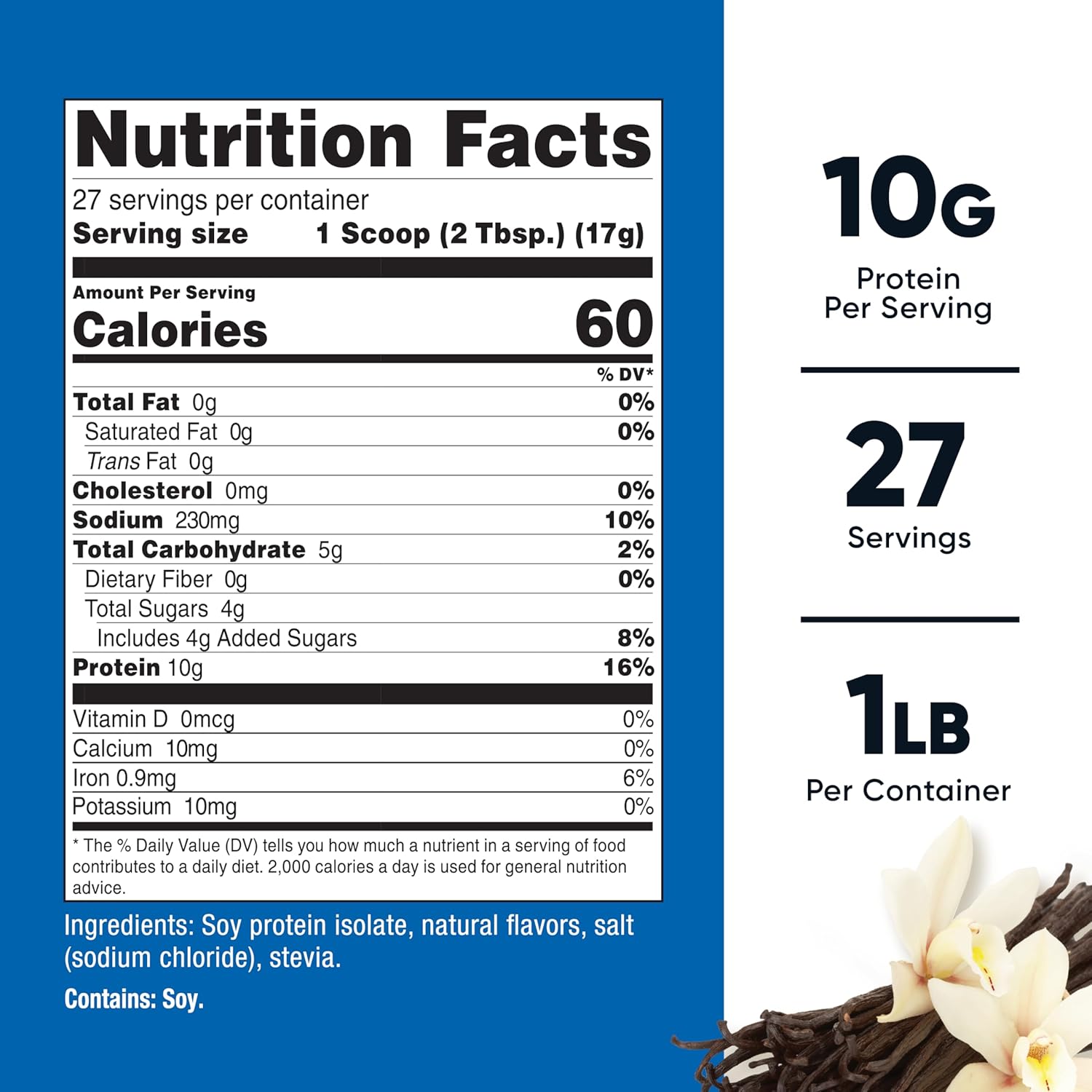 Nutricost Soy Protein Isolate Powder, 1 LB Vanilla - 10 Grams of Protein Per Serving, Vegan, GMO-Free & Gluten Free - Nirvana Guru
