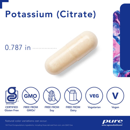 Pure Encapsulations Potassium (Citrate) - Essential Electrolyte Supplement to Support Nerve & Muscle Function, Adrenals, Hormones, Heart Health & Energy* - Potassium Citrate Capsule - 180 Capsules Nirvana Guru