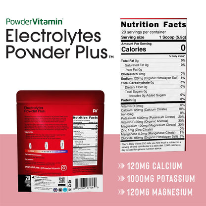 PowerVitamin Lemonade Electrolytes Powder No Sugar for Daily Energy - Keto Electrolytes - Hydration Powder with 1000mg Potassium, 120mg Calcium, Magnesium, Organic Vitamin C, 100 Servings