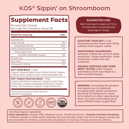 KOS Mushroom Coffee - USDA Certified Organic - Dark Chocolate Mocha Flavor - Mushroom Coffee Latte Powder with Reishi, Cordyceps, Lion's Mane, Chaga & Turkey Tail Mushrooms - Nirvana Guru