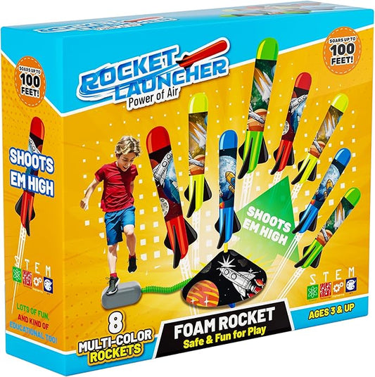 Toys Rocket Launcher for Kids - Launch up to 100 Ft, 8 Multi-Color Foam Rockets & Adjustable Launch Stand, Kids Outdoor Toys, Birthday Toys for Kids Boys Girls Age 3+ Years Old nirvanaguru