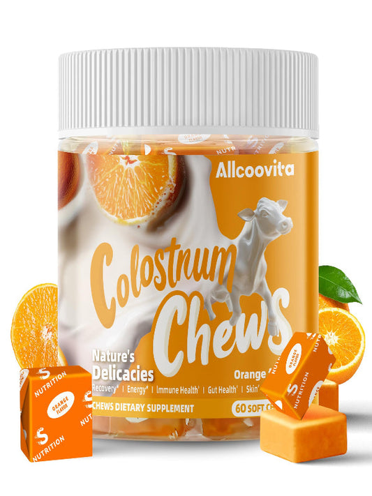 Bovine Colostrum Chews Supplement with probiotics for Gut Health, Bloating, Immune Support, Skin, Hair Growth and Beauty - Strawberry Flavor (60 Servings) Nirvana Guru