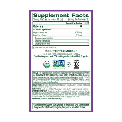 Traditional Medicinals Tea, Organic Smooth Move Peppermint, Relieves Occasional Constipation, Senna, 16 Tea Bags - Nirvana Guru