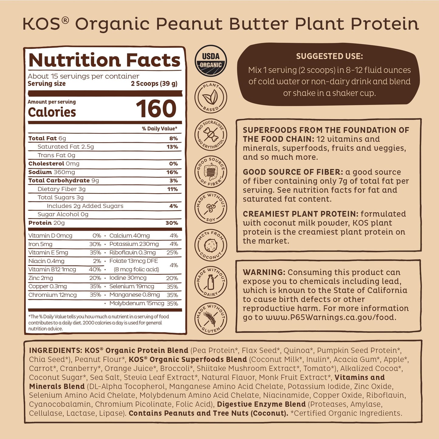 KOS Vegan Protein Powder Erythritol Free, Vanilla USDA Organic - Pea Protein Blend, Plant Based Superfood Rich in Vitamins & Minerals - Keto, Dairy Free - Meal Replacement for Women & Men, 28 Servings - Nirvana Guru