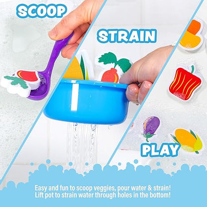 Tub Works® Tub Soup™ Scoop, Strain & Play Toddler Bath Toy | Floating Foam Veggies, Ladle for Scooping & Soup Pot for Straining | Pretend Play Cooking Kids Bath Toys | Creative Bathtub Toys nirvanaguru