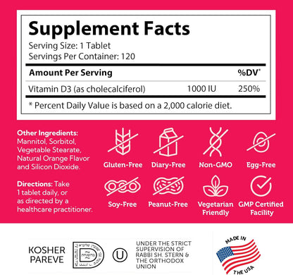Zahler Junior D3 Vitamins 1000 IU - for Kids - Vitamin D for Kids to Support Bone, Teeth & Immune Health - Kosher Orange Flavor - 120 Count. - Nirvana Guru