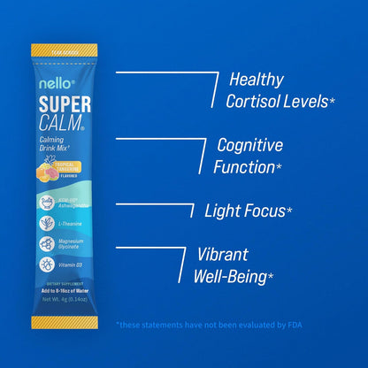 Supercalm Powdered Drink Mix, Raspberry Lemonade, L Theanine, Ksm-66 Ashwagandha, Magnesium Glycinate, Vitamin D 3, Supplements for Relaxation & Focus, No Sugar, Non GMO, On The Go, 20 Ct