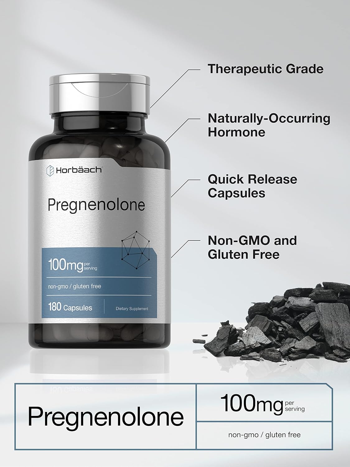 Horbäach Pregnenolone 100mg | 180 Capsules | Non-GMO and Gluten Free Supplement - Nirvana Guru