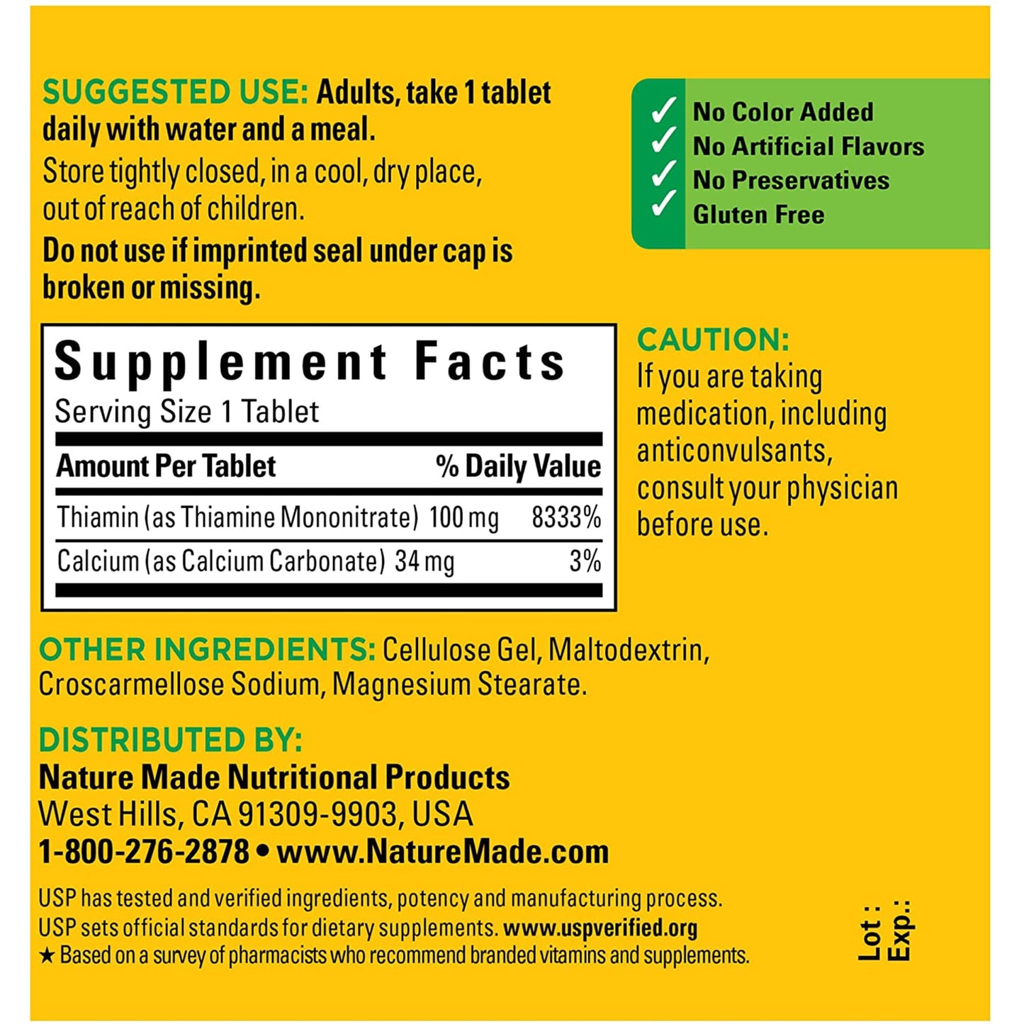 Nature Made Vitamin B1 100 mg, Dietary Supplement for Energy Metabolism Support, 100 Tablets, 100 Day Supply - Nirvana Guru