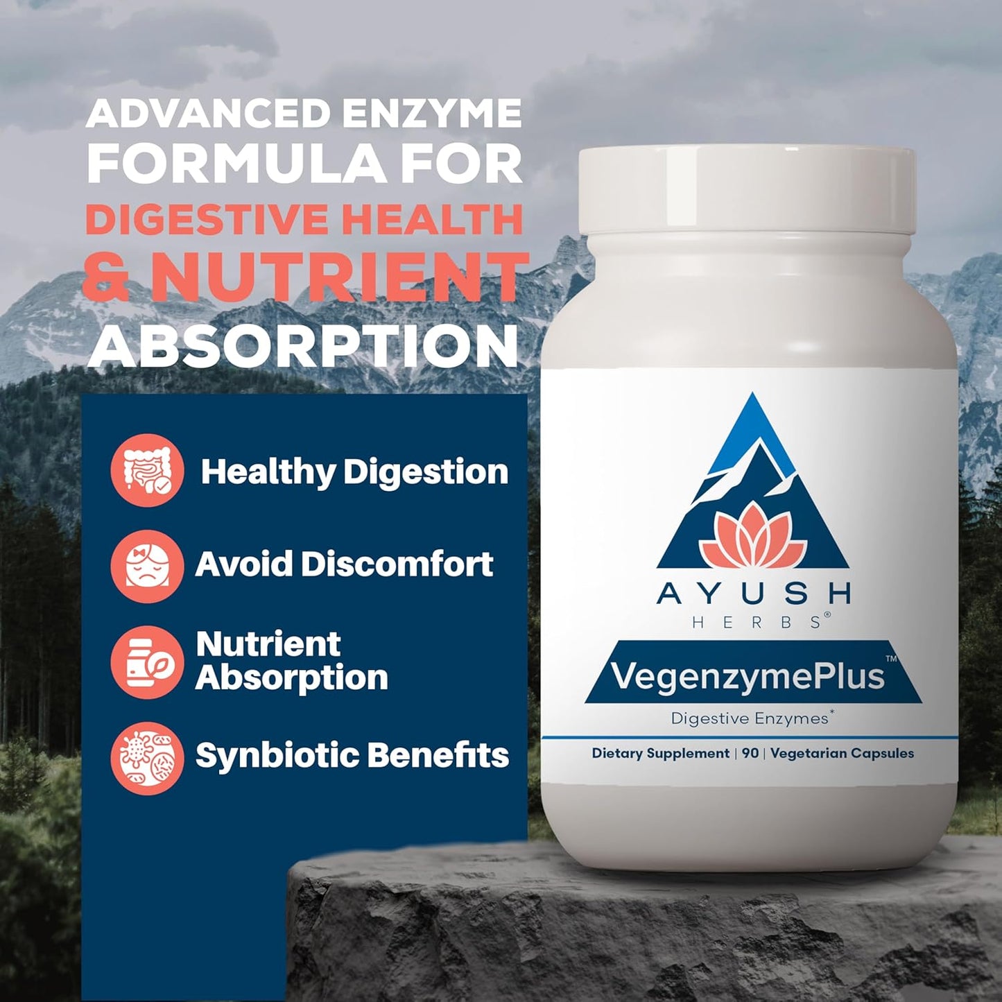 Ayush Herbs VegenzymePlus - Digestive Enzymes for Women & Men, Enzymes for Digestion with Bromelain, Lipase, Lactase, Protease, 100% Vegetarian Gut Health Supplement - 60 Capsules (1 Count) Nirvana Guru
