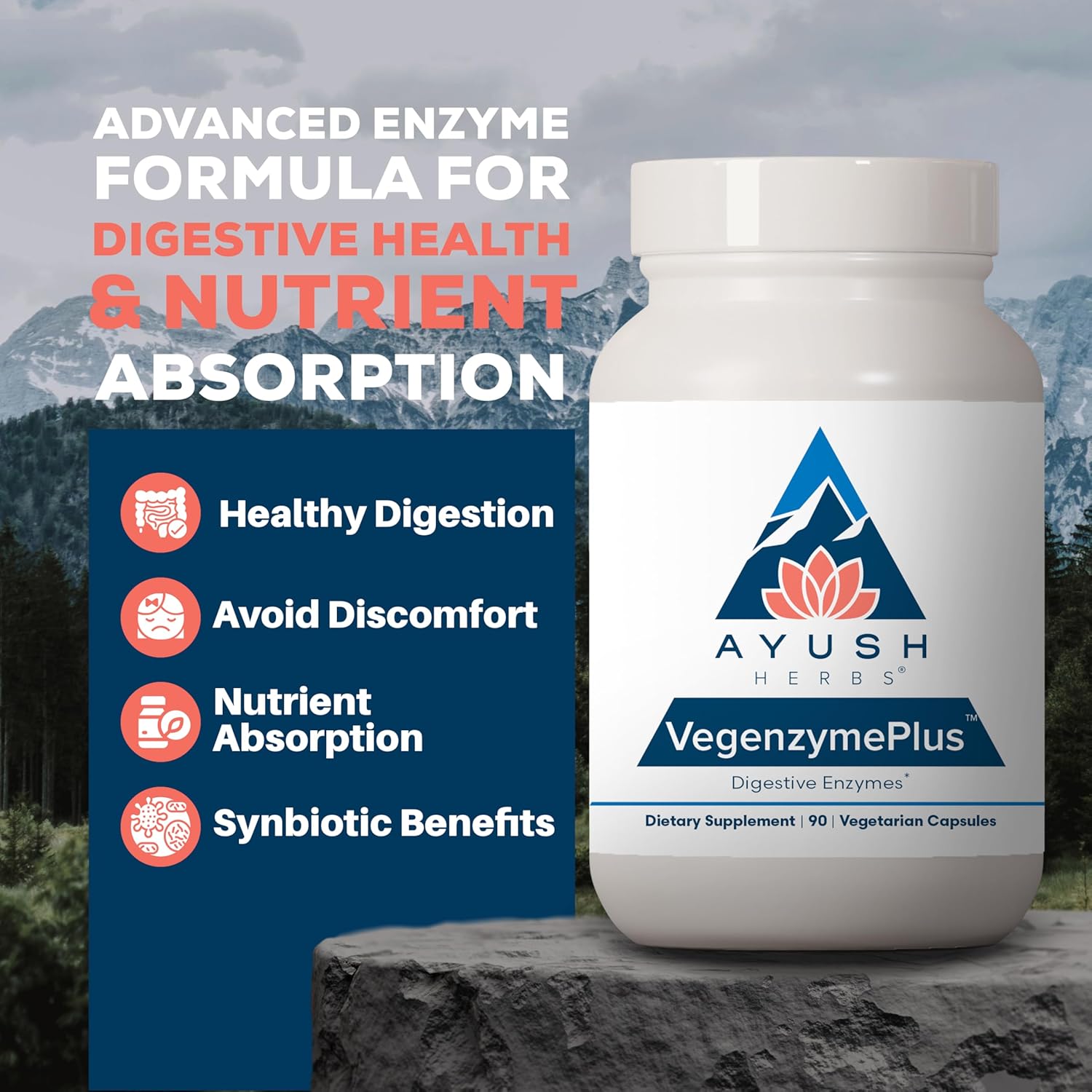 Ayush Herbs VegenzymePlus - Digestive Enzymes for Women & Men, Enzymes for Digestion with Bromelain, Lipase, Lactase, Protease, 100% Vegetarian Gut Health Supplement - 60 Capsules (1 Count) Nirvana Guru