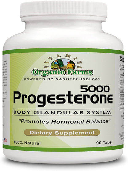 Organic Farm Vitamins Progesterone 5000 - Body glandular System Dietary Supplement, 100% Natural Progesterone Pills - Formula to Balance Hormones - progesterone Supplement, 90 Tablets - Nirvana Guru