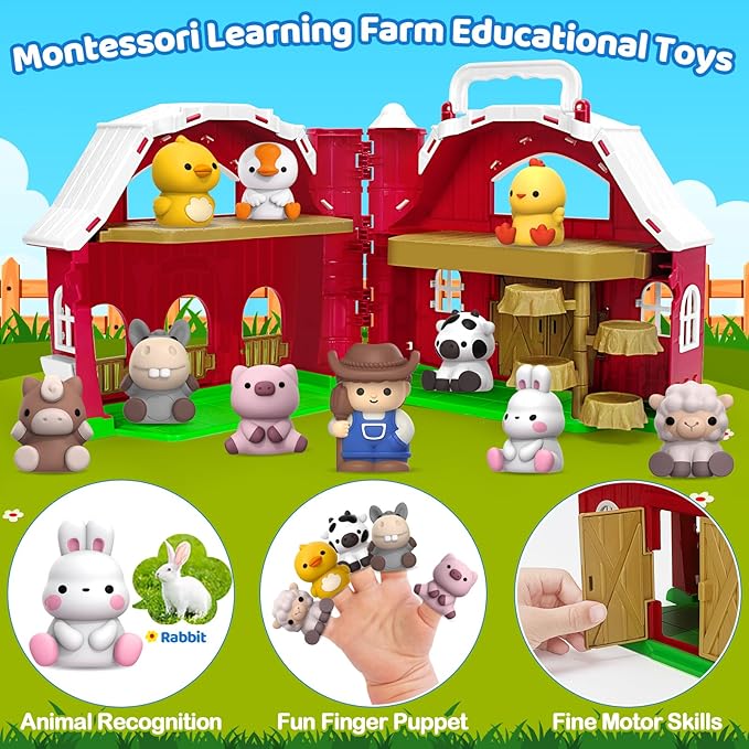 Aigybobo Farm Animals Big Barn Toys for 1 2 3 Year Old, Toddler Montessori Learning Toy, Farm Playset with Animal Figures and DIY Stickers, Christmas Birthday Gift for Baby Boys Girls Age 12-18 Months nirvanaguru