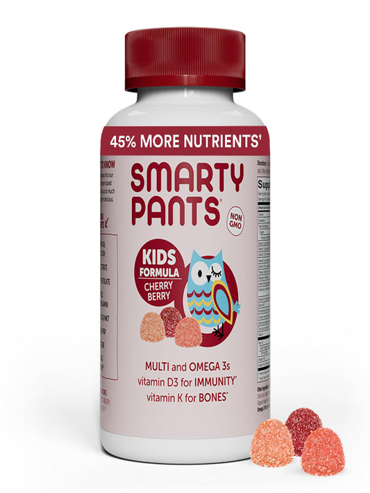 SmartyPants Kids Multivitamin Gummies - Improved Formula: Omega 3 (DHA/EPA), Vitamins D3, C, B12, B6, Vitamin A, K & Zinc, Gluten Free, Three Fruit Flavors, 60 Count (30 Day Supply)