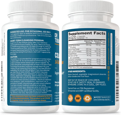 Dr. Tobias Colon 14 Day Cleanse, Advanced Gut Cleanse Detox for Women & Men with Cascara Sagrada, Psyllium Husk, Senna Leaf & Probiotics, Non-GMO Colon Cleanse, 28 Capsules 1-2 Daily