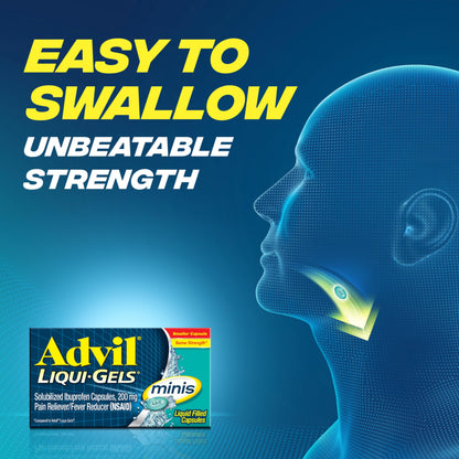 Advil Liqui-Gels minis Pain Reliever and Fever Reducer, Pain Medicine for Adults with Ibuprofen 200mg for Pain Relief - 200 Liquid Filled Capsules