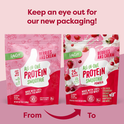 FlavCity Grass Fed Whey Protein Powder - Vanilla Smoothie - 25g Protein & 10g Collagen - Made with Real Vanilla Bean & Organic Coconut Milk - Gluten Free & No Added Sugars (20 Servings)