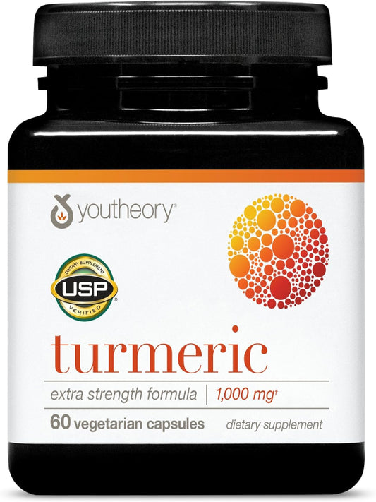 Youtheory Turmeric Extra Strength - 1,000 mg Turmeric Supplement - with 10 mg Black Pepper - Curcumin Joint Support* - Soy, Dairy & Gluten Free - 60 Vegetarian Capsules - Nirvana Guru