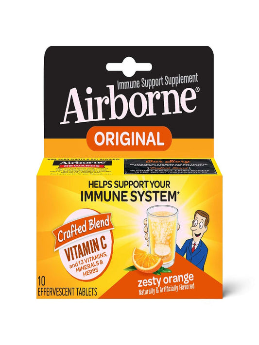 Airborne Zesty Orange Effervescent Tablets, 10 count - 1000mg of Vitamin C - Immune Support Supplement (Pack of 6) Nirvana Guru