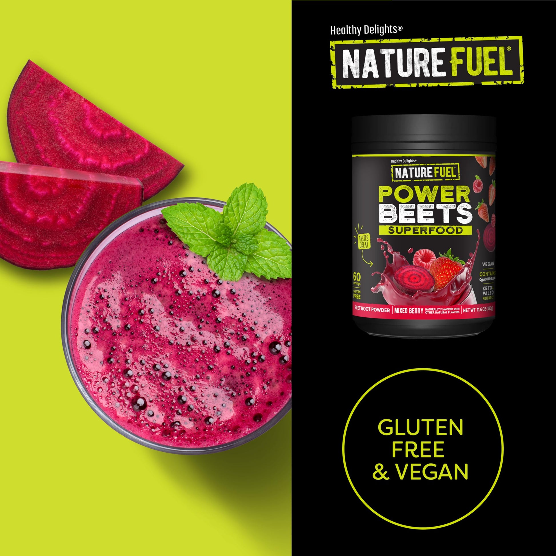 Nature Fuel Power Beets Powder, Delicious Mixed Berry, Concentrated Superfood Supplement, Supports Circulation, Natural Energy & Stamina, Non-GMO, 60 Servings (Packaging May Vary) Nirvana Guru