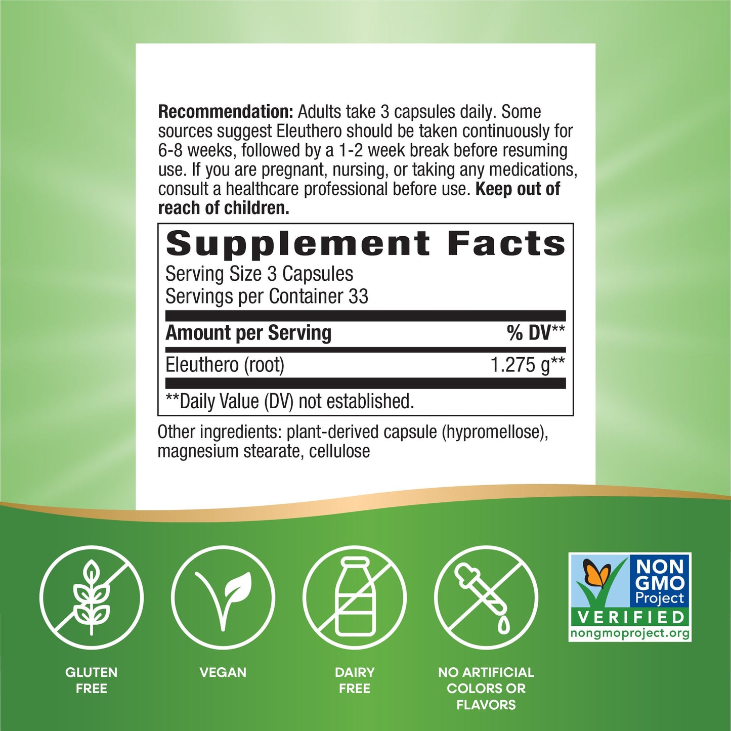 Nature's Way Premium Herbal Siberian Eleuthero Root Supplement, Supports Endurance & Vitality*, Adaptogen*, 1,275mg per 3-Capsule Serving, Non-GMO Project Verified, 180 Capsules (Packaging May Vary)