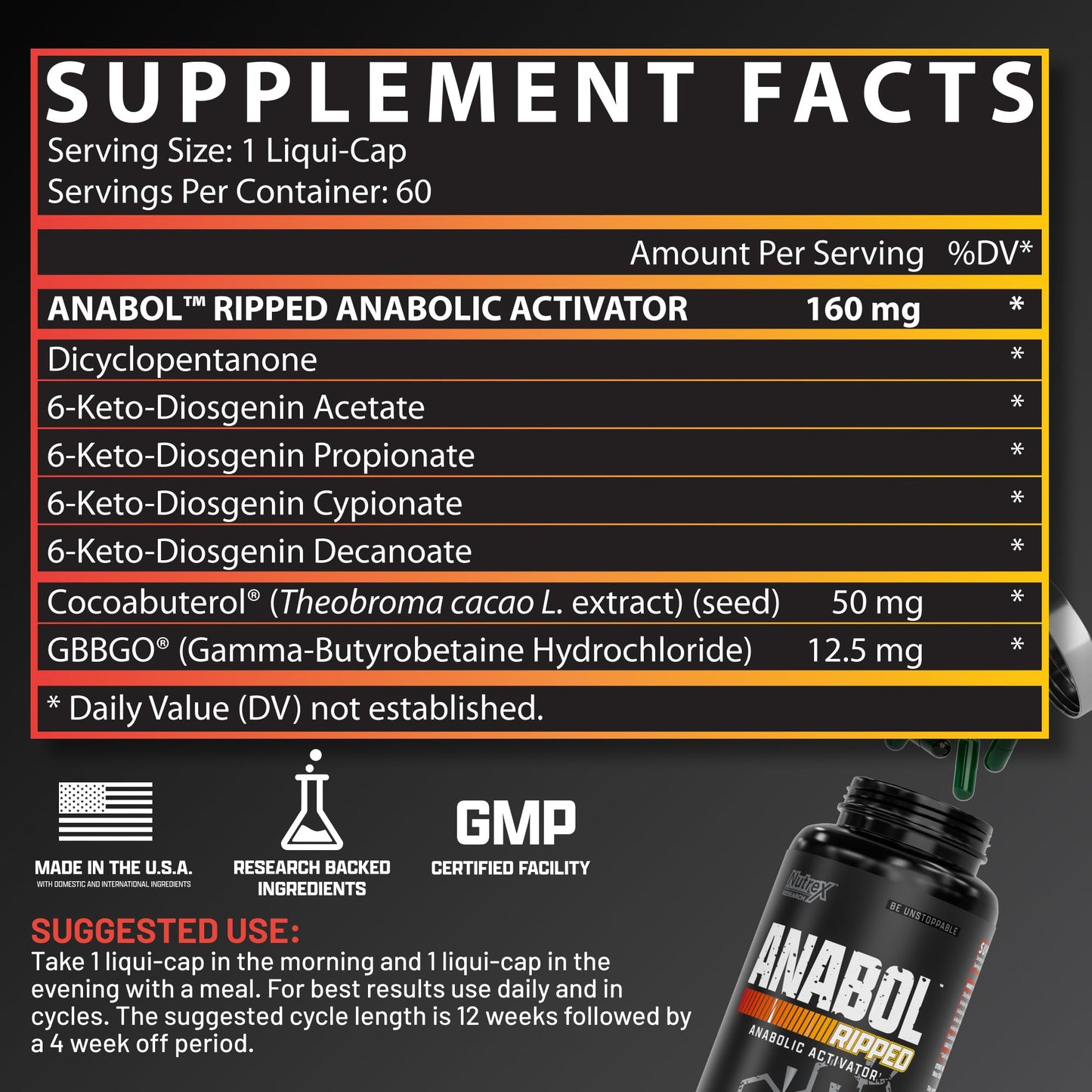 Nutrex Research Anabol Ripped Anabolic Muscle Builder for Men, 2-in-1 Muscle Builder and Shredding Supplement, (60 Count) Nirvana Guru