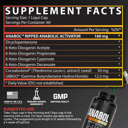 Nutrex Research Anabol Ripped Anabolic Muscle Builder for Men, 2-in-1 Muscle Builder and Shredding Supplement, (60 Count) Nirvana Guru