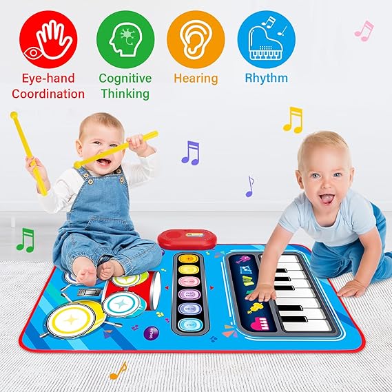 Baby Toys for 1 Year Old: Baby Musical Mat Toddler Toys Age 1-2 - 2 in 1 Piano Drum Babies Play Mat - Infant Music Toy 12-18 Months Babies Birthday Valentines Gifts for 1 2 3 Year Old Boys Girls nirvanaguru