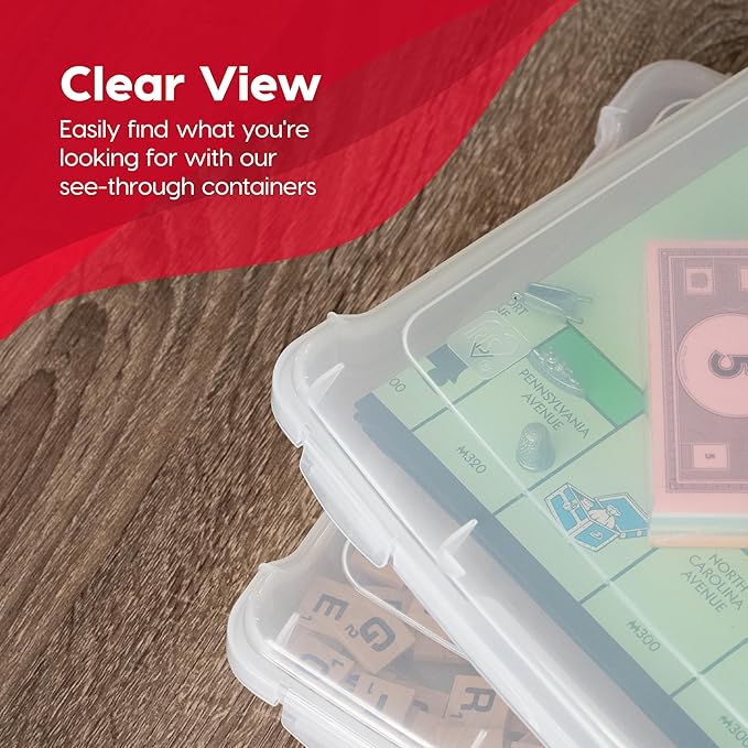 IRIS USA Board Game Storage Craft Organizer Box with Snap-Tight Latch Lid, 10-Pack Portable Plastic Case Bin for Puzzles, Magazines, Hobbies, Art Supplies, Fits 8.5" x 11" & A4 Papers, Slim, Clear nirvanaguru