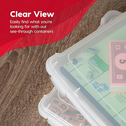 IRIS USA Board Game Storage Craft Organizer Box with Snap-Tight Latch Lid, 10-Pack Portable Plastic Case Bin for Puzzles, Magazines, Hobbies, Art Supplies, Fits 8.5" x 11" & A4 Papers, Slim, Clear nirvanaguru