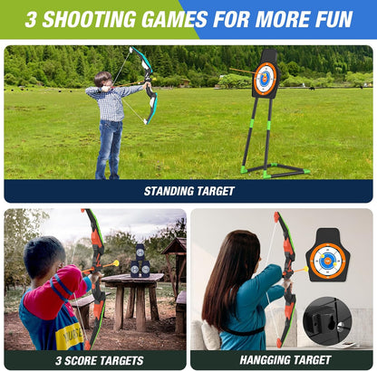 2 Pack Bow and Arrow for Kids, LED Light Up Archery Set with 24 Suction Cup Arrows, 1 Standing Target, 6 Score Targets & 2 Quiver, Indoor Outdoor Sport Gifts for Boys Girls Ages 4-8 Nirvana Guru