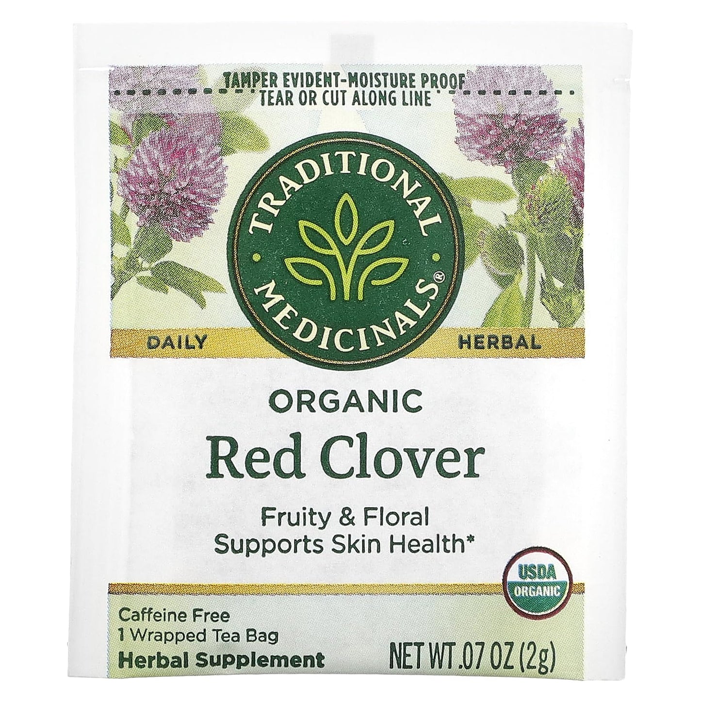 Traditional Medicinals Organic Red Clover, Caffeine Free, 16 Wrapped Tea Bags, 1.13 oz (32 g) - Nirvana Guru