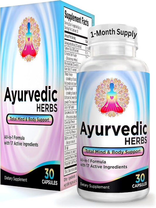 Ayurvedic Herbs (All-in-1) Supplement Blend - Ayurveda Mind Body Spirit Herbal Complex Pills with 17 Active Ingredients - Natural Ayurvedic Supplements | 30-Day Supply | 30 Capsules Nirvana Guru