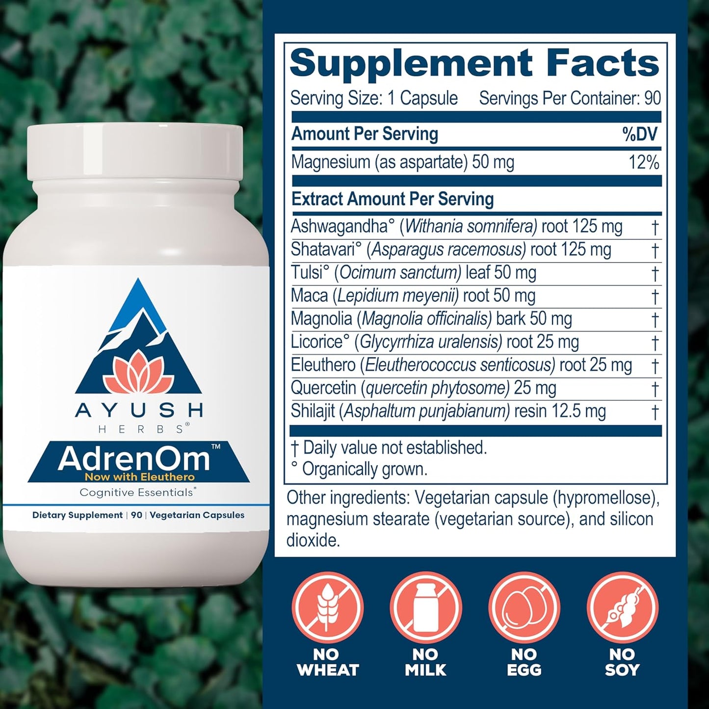 Ayush Herbs AdrenOm - Ayurvedic Adrenal and Stress-Support Supplement for Women & Men, Ashwagandha & Eleuthero to Support Adrenal Balance, Cognitive Function & Calm - 90 Vegetarian Capsules (1 Count) Nirvana Guru
