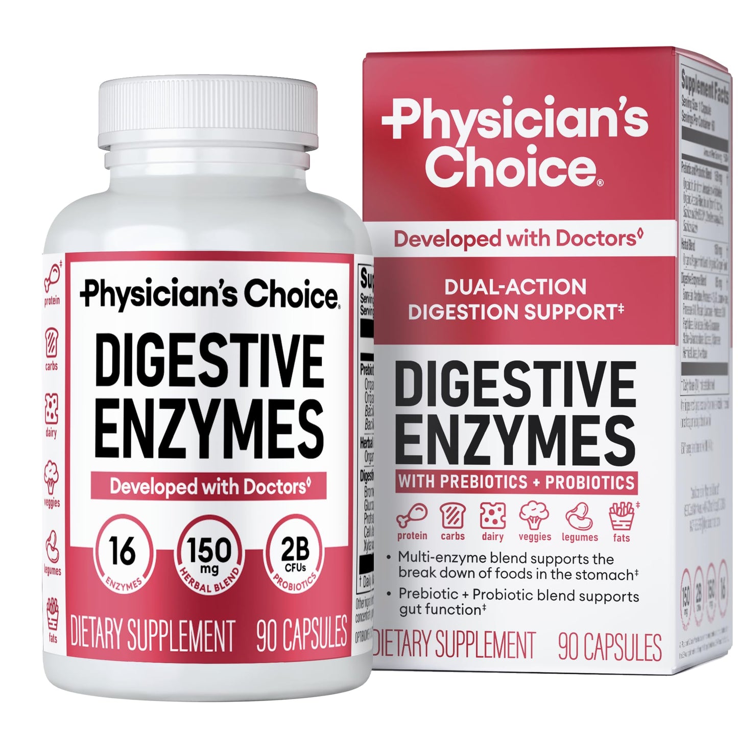 Physician's CHOICE Digestive Enzymes - Multi Enzymes, Organic Prebiotics & Probiotics for Digestive Health & Gut Health - Meal Time Discomfort Relief & Bloating - Dual Action Approach - 60 CT Nirvana Guru