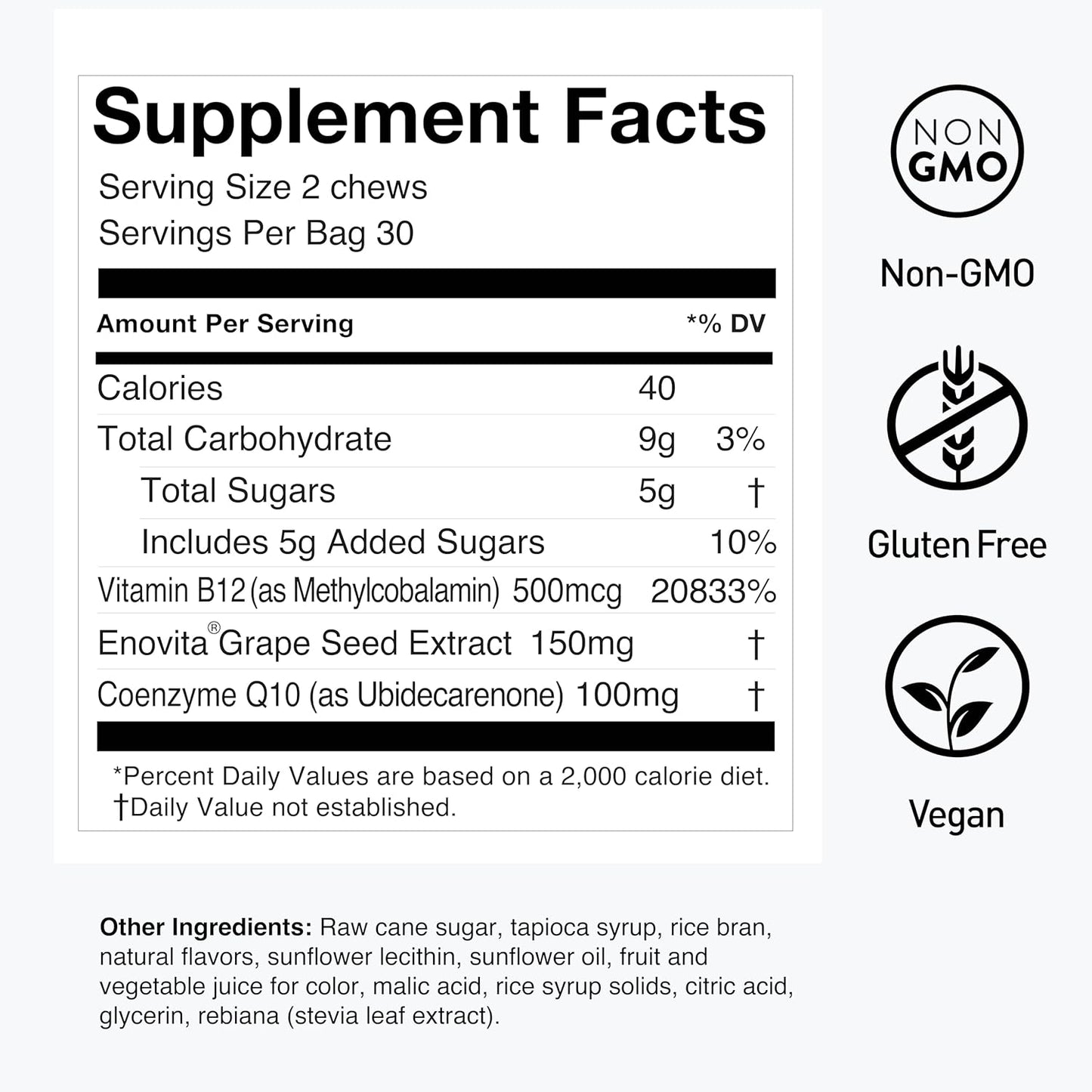 humanN SuperGrapes Chews Supplement – with 100mg CoQ10 and Grape Seed Extract – from The Makers of SuperBeets - Grape Flavor Chew, 60 Count - Nirvana Guru