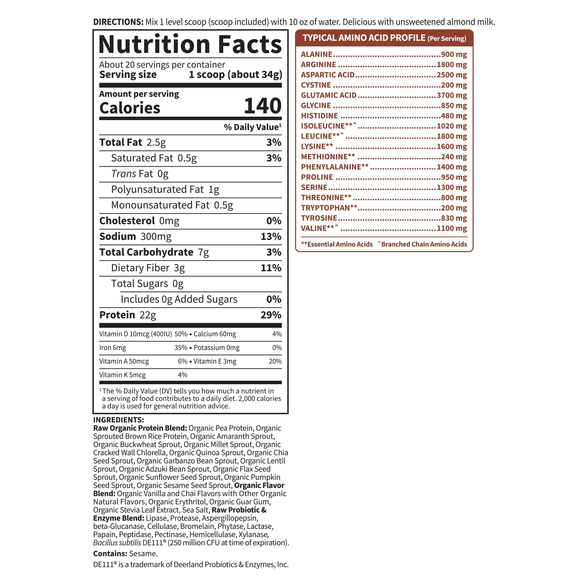 Organic Vegan Unflavored Protein Powder, Garden of Life 22g Plant Based Protein & BCAAs, Organic Protein Powder with Probiotics & Enzymes, Non-GMO, Gluten-Free Lactose Free 1.2 LB - Nirvana Guru