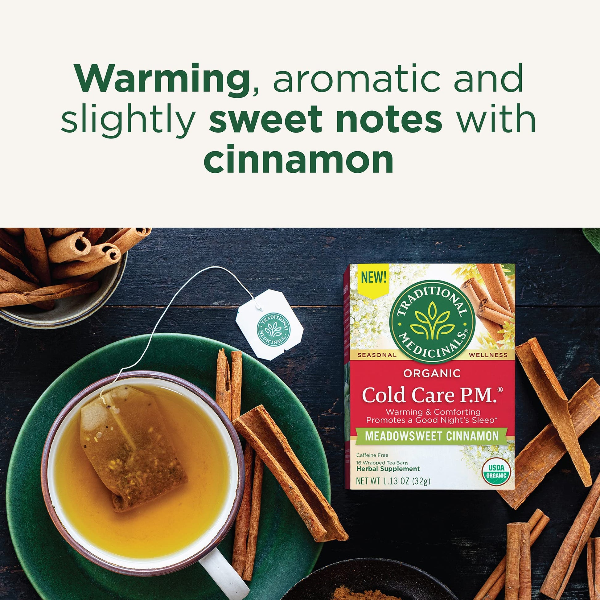 Traditional Medicinals Tea, Organic Cold Care PM, Get a Good Night's Sleep, 16 Tea Bags - Nirvana Guru