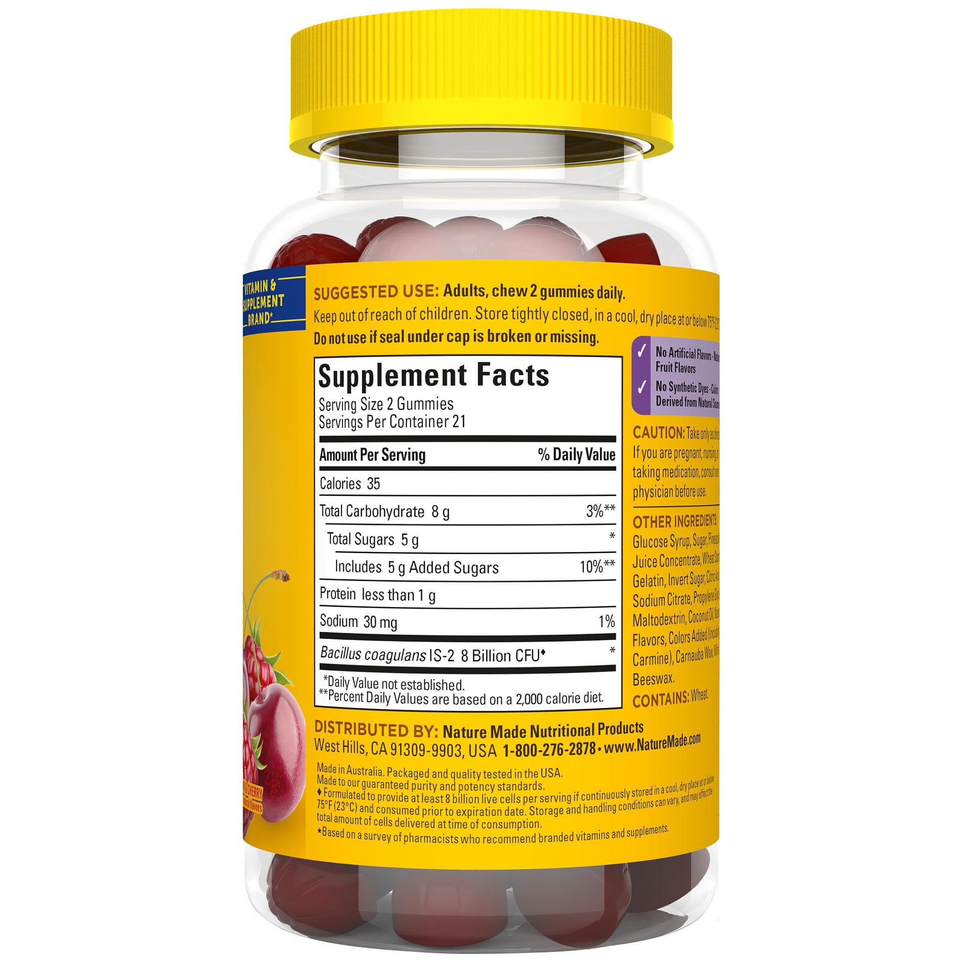 Nature Made Probiotics Extra Strength Dosage, Probiotics for Women and Men 8 Billion CFU per 2 Gummies, 42 Probiotic Gummies, 21 Day Supply - Nirvana Guru