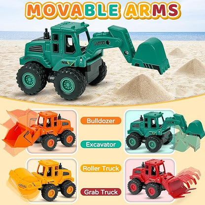 Beestech Construction Toys for 3 Years Old Boys Girls Kids, Friction Powered Construction Truck Toys Vehicles Sand Toys Trucks Excavator, Bulldozer, Road Roller (Colorful 4 Pack) nirvanaguru