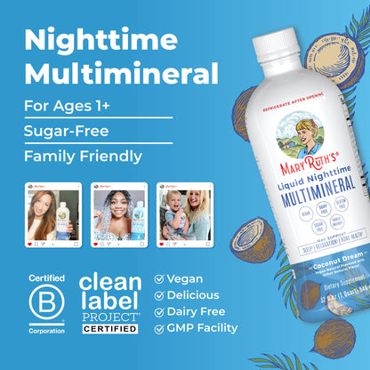 MaryRuth's Liquid Nighttime Multimineral | NO Melatonin | Bedtime Routine | Magnesium Citrate | Calcium | Zinc | Vitamin D3| Available in 4 Flavors | Vegan | Sugar Free | Gluten Free | 32 Oz - Nirvana Guru