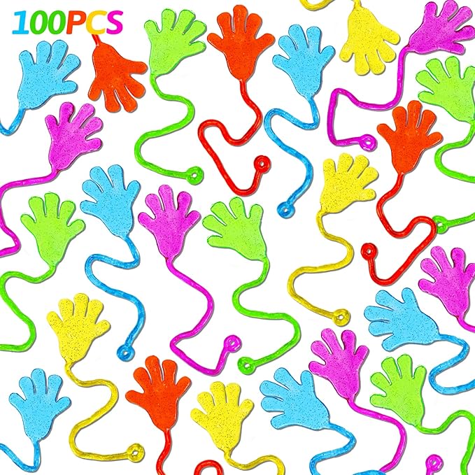 100PCS Glitter Sticky Hands Party Favors for Kids 4-8 8-12 Birthday Supplies Halloween Goodie Bag Stuffers Classroom Treasure Box Carnival Prizes Bulk Treat Trinkets Pinata Stuff Mini Stretchy Toys nirvanaguru