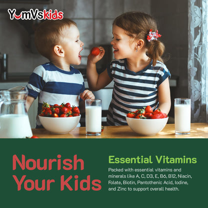 YumVs Kids Multivitamin Gummies - Fruit Flavored Chewable Children's Multivitamin - Kids Vitamins Multivitamin Gummy with 12 Minerals & Vitamins A C D3 E B6 B12 - Kosher Halal Gluten Free (60 Count) - Nirvana Guru