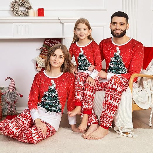 Matching Christmas Pajamas for Family Cute Printed Xmas Pajamas Set Holiday Family Sleepwear Sets for Womens Couples nirvanaguru
